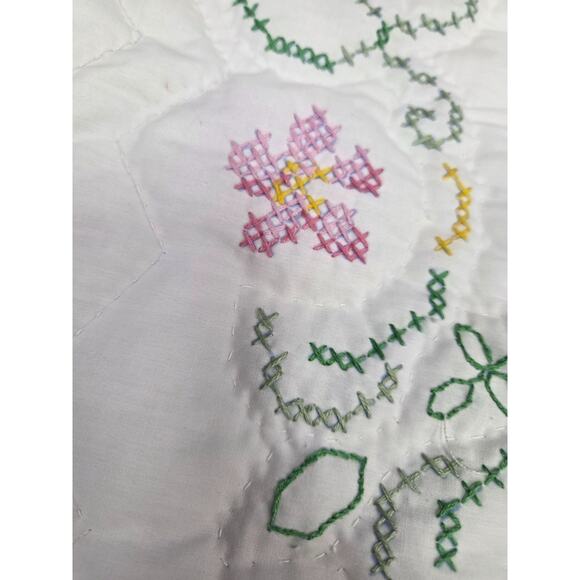 Brand New HandMade Machine Quilted Sage Green Pink Block Twin Size Quilt Blanket - Picture 2 of 4